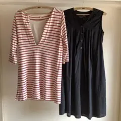 無印良品 授乳服 2点セット ワンピース＆カットソー 黒/ボーダー Mサイズ