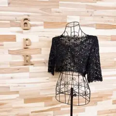 【ヴィヴィアンタム】ボタニカル 刺繍レース ショート ボレロ カーディガン 黒のサムネイル