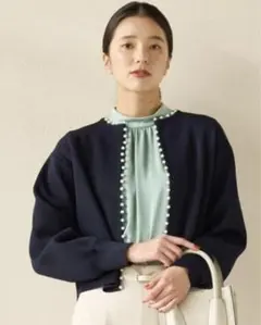 green label relaxing フェイクパールクロップドカーディガン