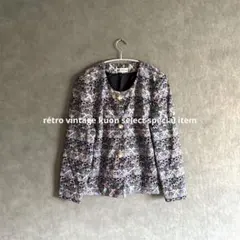 La coant 日本製 総刺繍 ノーカラージャケット パール調ボタン昭和レトロ