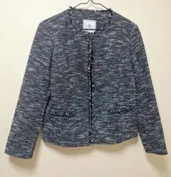 ネイビー系フリンジ付きテーラードジャケットサイズ38