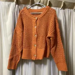 センスオブプレイス　オレンジ メッシュ編み ニット