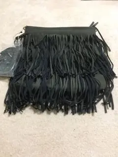 フリンジショルダーバッグ　紺×グリーン　A