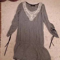 ストライプ 五分袖 チュニック レース