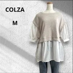 ◆コルザ　ドッキングニット　ブラウス　重ね着風　レイヤード　シャツ　M 白のサムネイル