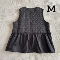 美品 しまむら rivietta M ハートキルト ベスト ブラック ペプラム