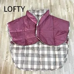 極美品✨ロフテー ダウンケープ ベスト 羽織り くすみピンク チェック柄のサムネイル