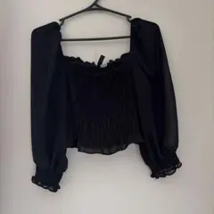 【H&M】シャーリングスクエアネックブラウス 黒 2way オフショル Sのサムネイル