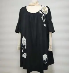 さえら ポテチーノ黒のレース装飾フレアスリーブワンピース POTECHINO