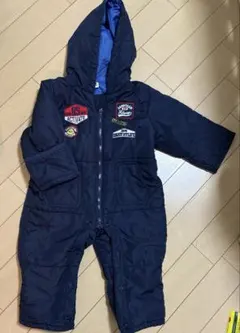 中綿ジャンプスーツ ボディオール ネイビー 前開き ワッペン 防寒