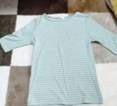 緑色ストライプ 五分袖Tシャツ