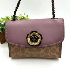 美品 コーチ　COACH　 チェーンバッグ　ブラウン シグネチャー 花30591