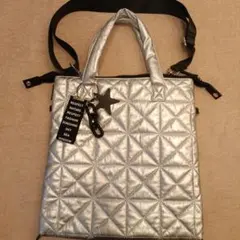 BAYFLOWベイフロー★チャーム付キルト3WAYトートバッグ★シルバー