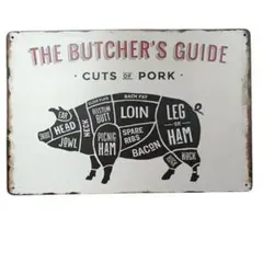 ブリキ看板　看板 ステーキ焼肉屋　豚 アメリカン　ブリキプレート　ヴィンテージ