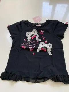 新品未使用　mezzo piano いちごリボン刺繍Tシャツ ブラック 120のサムネイル