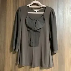 トゥービーシック　七分袖シフォン　胸元フリル付きカットソー　Lサイズ ブラウン