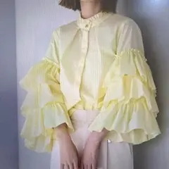 フリル　袖　イエロー　ブラウス　レディース