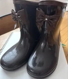 アリサナ　GAME 21cm リボン付きブラウン　レインブーツ