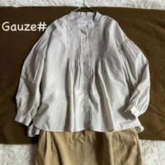 gauze# ガーゼ ラミーリネンシルクブラウス 裾フリル バンドカラー
