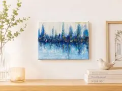 湖畔の風景を抽象的に描いた風景画　原画　F0号キャンバス 現代アート　絵画のサムネイル