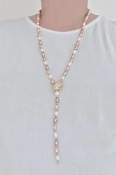 マルチカラー・淡水パール・キラキラロングネックレス・Y字・パーティー結婚式入学式
