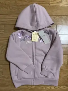 【新品タグ付】anyfam 裏ボア　リボン付きフリースパーカー 110 パープル