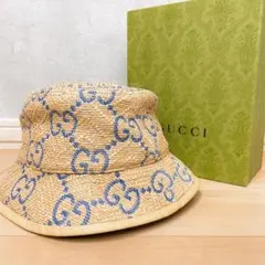 GUCCI グッチ GG ラフィア バケットハット 帽子 Mサイズ 57cm 箱