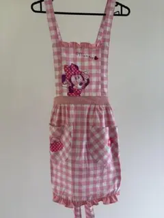 ミニーマウス エプロン ピンク チェック柄