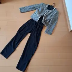 ノーカラージャケットパンツスーツ オールインワン2点セット11号