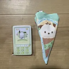 サンリオシークレットケータイ風　缶バッジポチャッコ アイスクリームコーン型ポーチ