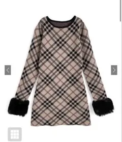 GRL 2Way ファー付きチェック柄ニットワンピース （ru1375）