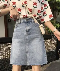 スカート　デニム　膝丈