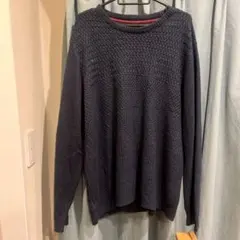 ネイビー 長袖 ニットセーター 編み込み模様