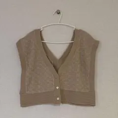 LOWRYSFARM ベージュ Vネック ニットベスト