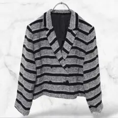 ショート丈テーラードジャケット レディース ボーダー 羽織り 上着 ボタン 総柄