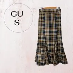 ジーユー マーメイドスカート チェック柄 S ブラウン系 ロングスカート 上品