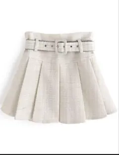 インパン裏地ベルト付ツイードミニプリーツスカート[at2145]