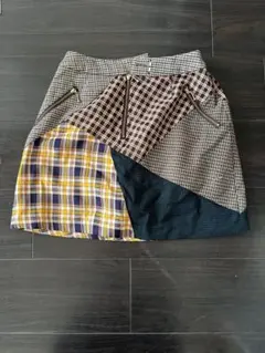 REDYAZEL チェック 切替 ミニスカート パッチワーク ジップ