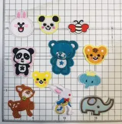動物アイロンワッペン　刺繍アイロンワッペン　11枚セット+きりん1枚