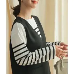 【URBAN RESEARCH DOORS】パネルボーダーTシャツ ブラック