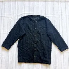 黒 レースカーディガン M～L 七分袖 透かし編み シアー 羽織