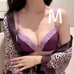 下着m032 楽ブラ パープルM ノンワイヤーブラ ブラジャーショーツセット