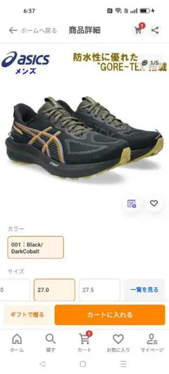 アシックス　GORE-TEXランニングシューズ（27cm）のサムネイル