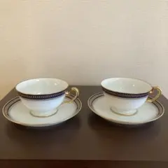 大倉陶園 ゴールドウィング ティー・コーヒー碗皿ペア 瑠璃＆マロン 未