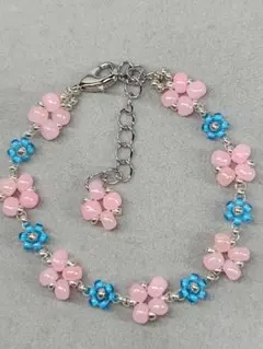花モチーフ ブレスレット ピンク 青