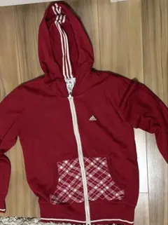 adidas レッド フルジップパーカー M