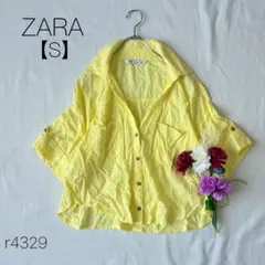 ZARA ザラ　クロップド丈シャツ　フラップポケット　透け感　黄色　【S】