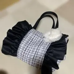 フリルデザイン トートバッグ 白黒チェック