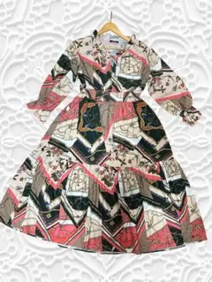 【希少】アズノゥアズピンキー スカーフ柄 ミックスマキシワンピース マルチカラー