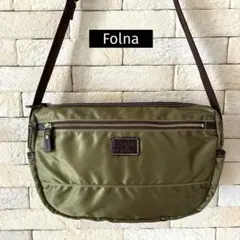 Folna ナイロン×牛革 ショルダーバッグ カーキ　ユニセックス